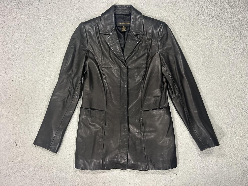 Classiques Entier Jacket Womens XS Black Lambskin Leather Blazer Lined Classic